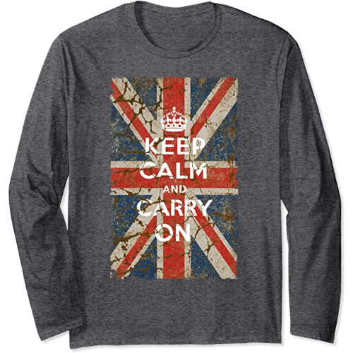 Samarreta de màniga llarga "Keep Calm and Carry On" en bandera vintage