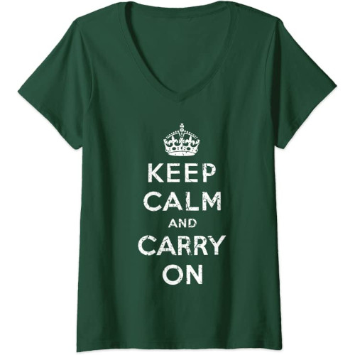Samarreta per a dona amb el coll en V "Keep Calm and Carry On" vintage
