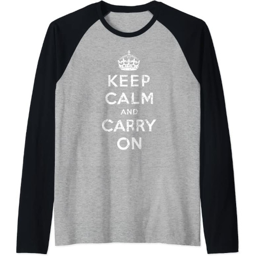 Samarreta de màniga raglan "Keep Calm and Carry On" estil vintage