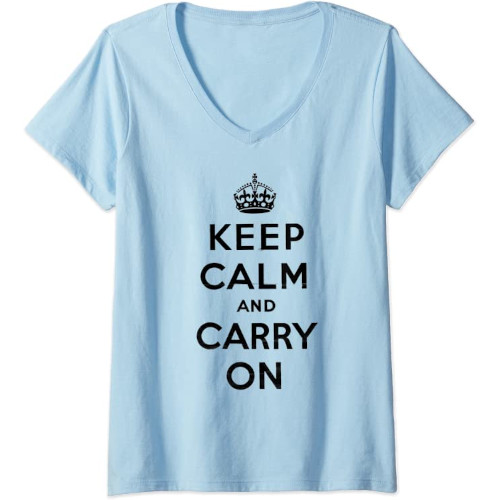 Samarreta per a dona amb el coll en V "Keep Calm and Carry On" vintage i lletres negres