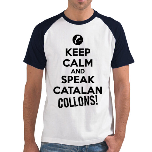 Samarreta d'estil beisbol per a home "Keep Calm and Speak Catalan, Collons!"