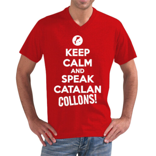 Samarreta de coll en V per a home "Keep Calm and Speak Catalan, Collons!"
