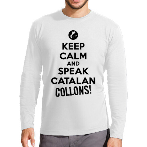 Samarreta de màniga llarga per a home "Keep Calm and Speak Catalan, Collons!" amb lletres negres