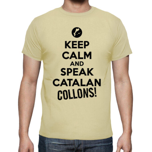 Samarreta d'home "Keep Calm and Speak Catalan, Collons!" amb lletres negres