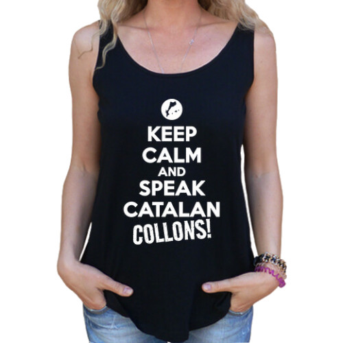 Samarreta ampla sense mànigues per a dona "Keep Calm and Speak Catalan, Collons!"