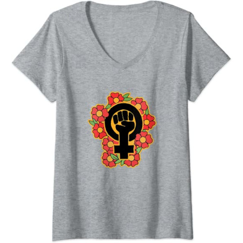 Samarreta en V amb símbol feminista amb flors