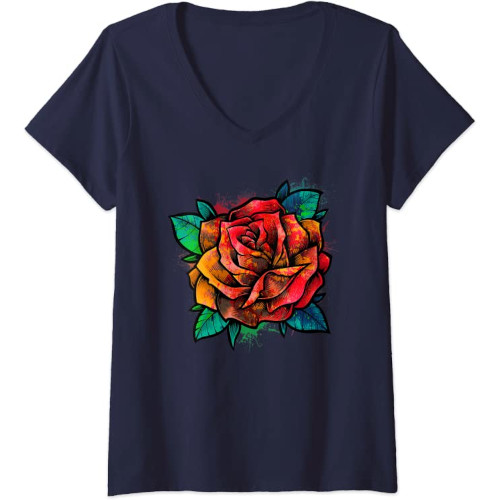 Samarreta amb el coll en V amb una Rosa pintada amb estil modern