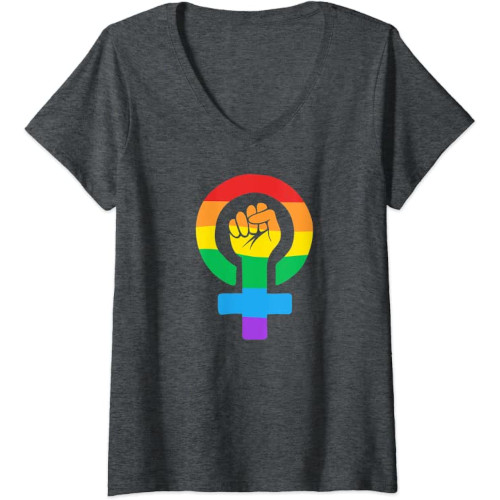 Samarreta en V amb el símbol feminista i colors LGTB