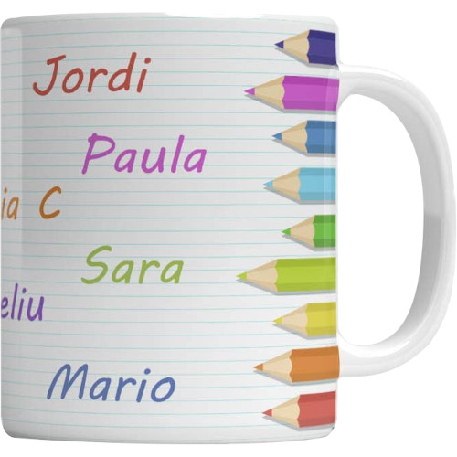 Tassa personalitzable amb llapis de colors i noms